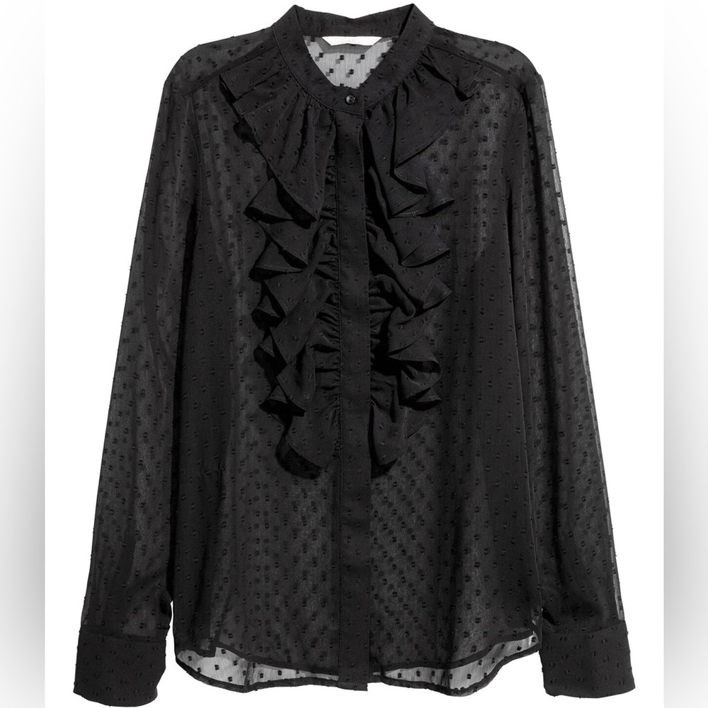 H&M Black Sheer Ruffle Blouse